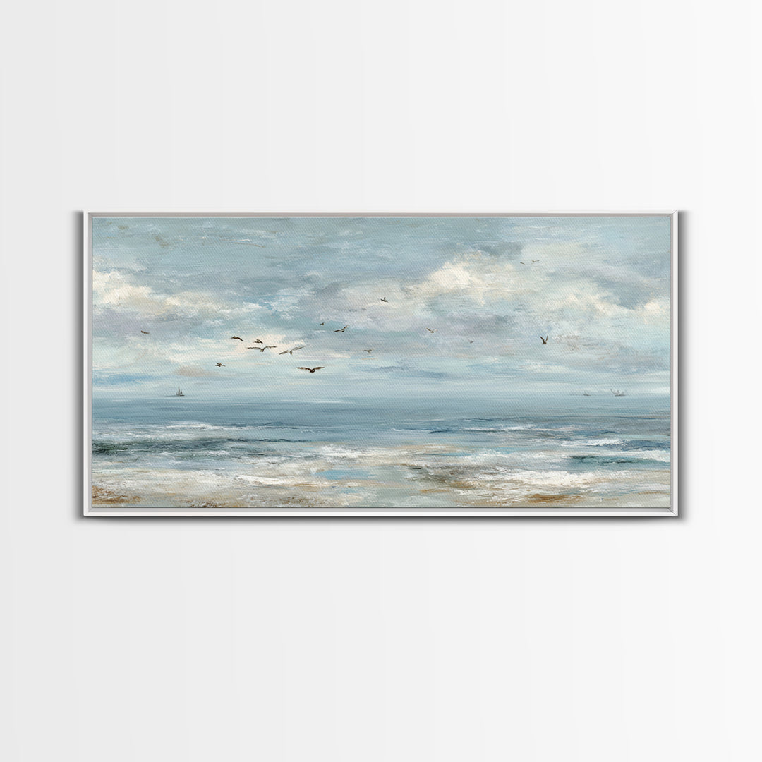 Coastal Aerial Shoreline Framed Canvas Print, Living Room Art, Living Room Wall Art, Living Room Decor, Fine Art, Living, LIR-2x1-79