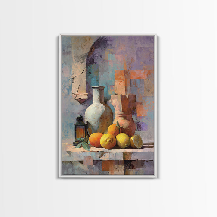 Warm Mediterranean Lemon Still Life Framed Canvas Print, Living Room Art, Living Room Decor, Abstract Art, Living, LIR-2x3-2