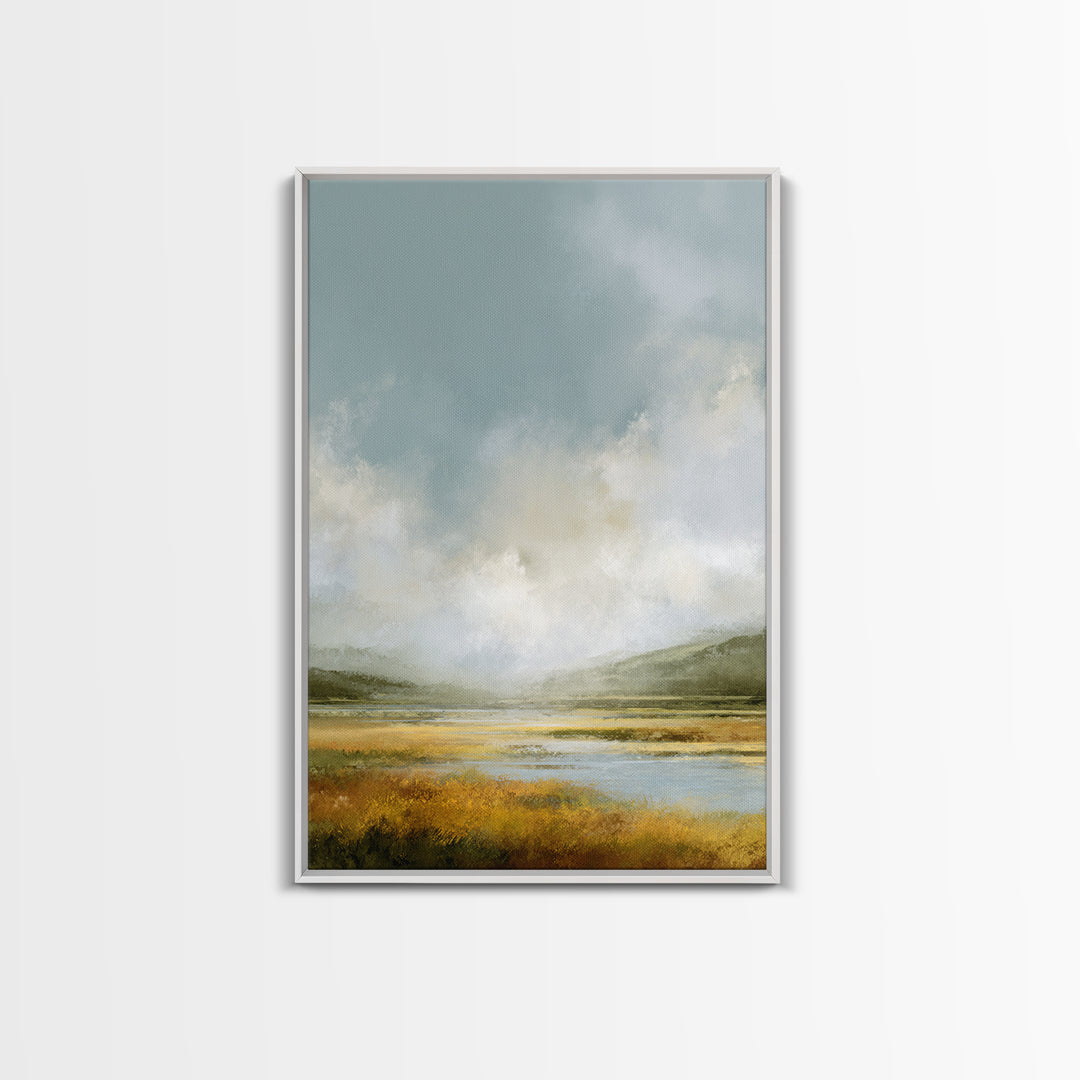 Large Cloudscape with Gentle Movement Framed Canvas Print, Living Room Art, Home, Living Room Decor, Oil Painting, Living, LIR-2x3-51