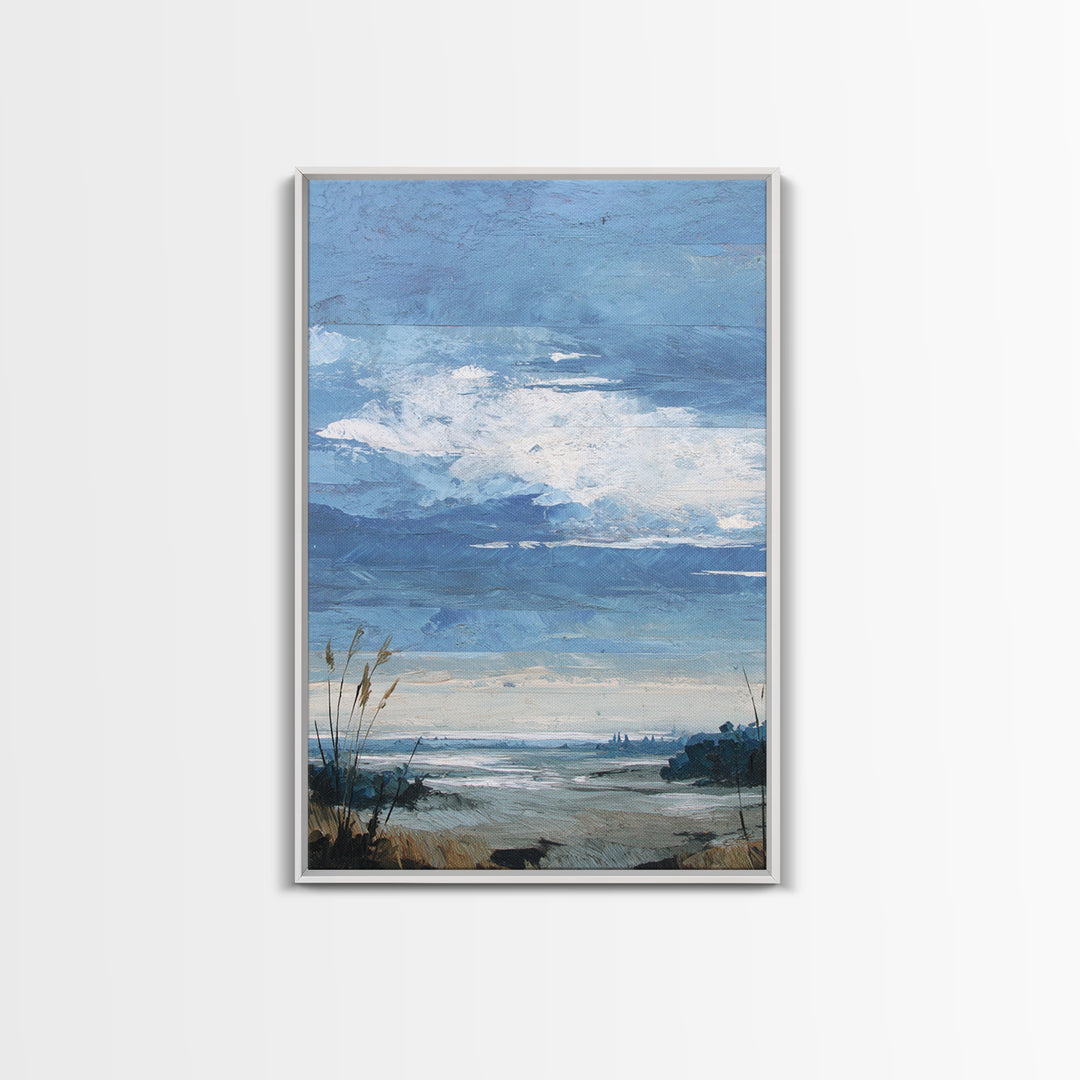 Modern Landscape with Expansive Calm Sky Framed Canvas Print, Living Room Art, Art Nouveau, Living Room Decor, Fine Art, Living, LIR-2x3-59