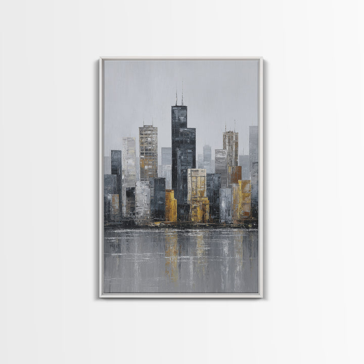Modern City Skyline Framed Canvas Print, Living Room Art, Minimalist Decor, Living Room Decor, Fine Art, Living, LIR-2x3-6
