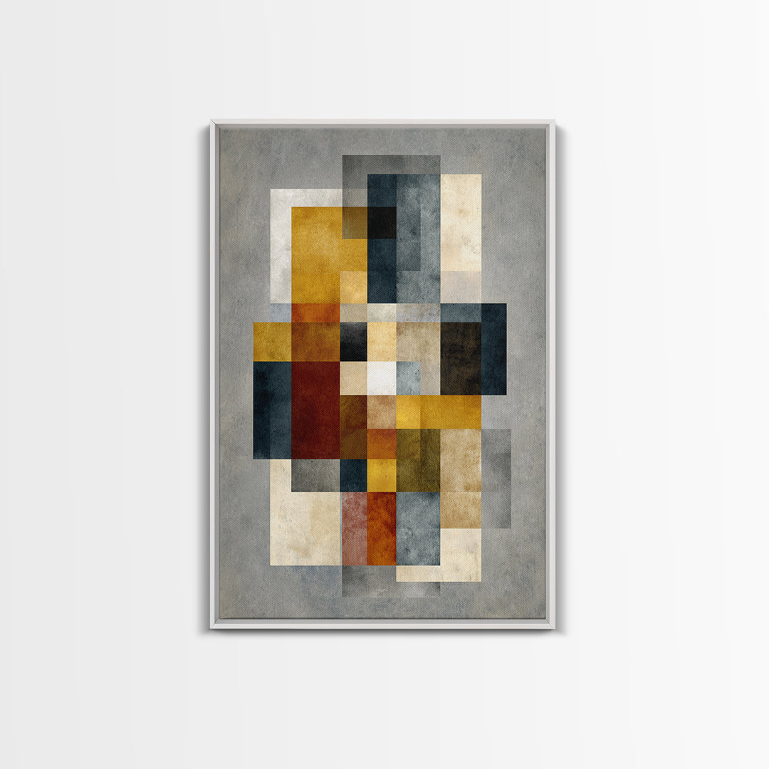 Mid Century Geometric Artwork Framed Canvas Print, Living Room Art, Digital Prints, Living Room Decor, Abstract Art, Living, LIR-2x3-64