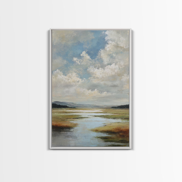 Modern Landscape with Expansive Calm Sky Framed Canvas Print, Living Room Art, Dopamine Decor, Living Room Decor, Living, LIR-2x3-83