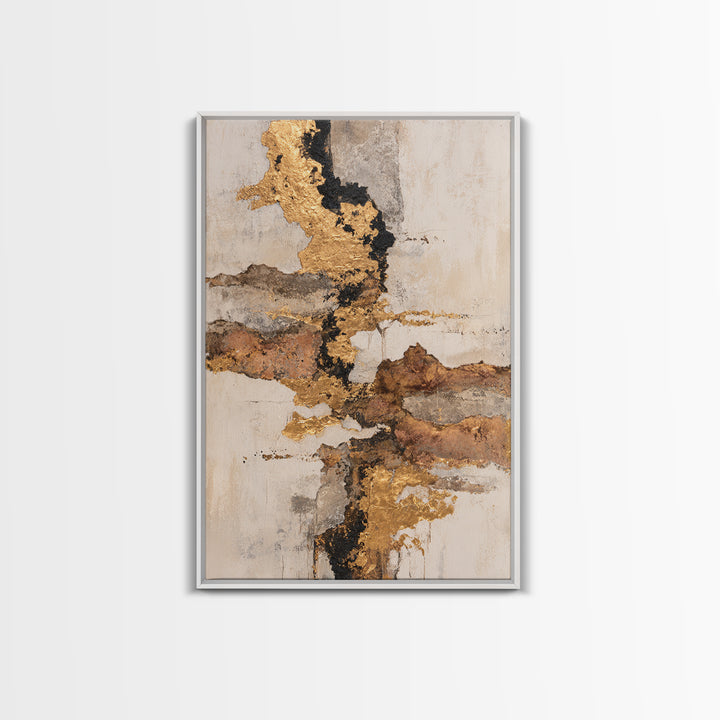 Gold Accented Abstract Brushwork Framed Canvas Print, Living Room Art, Large Wall Art, Living Room Decor, Abstract Art, Living, LIR-2x3-94