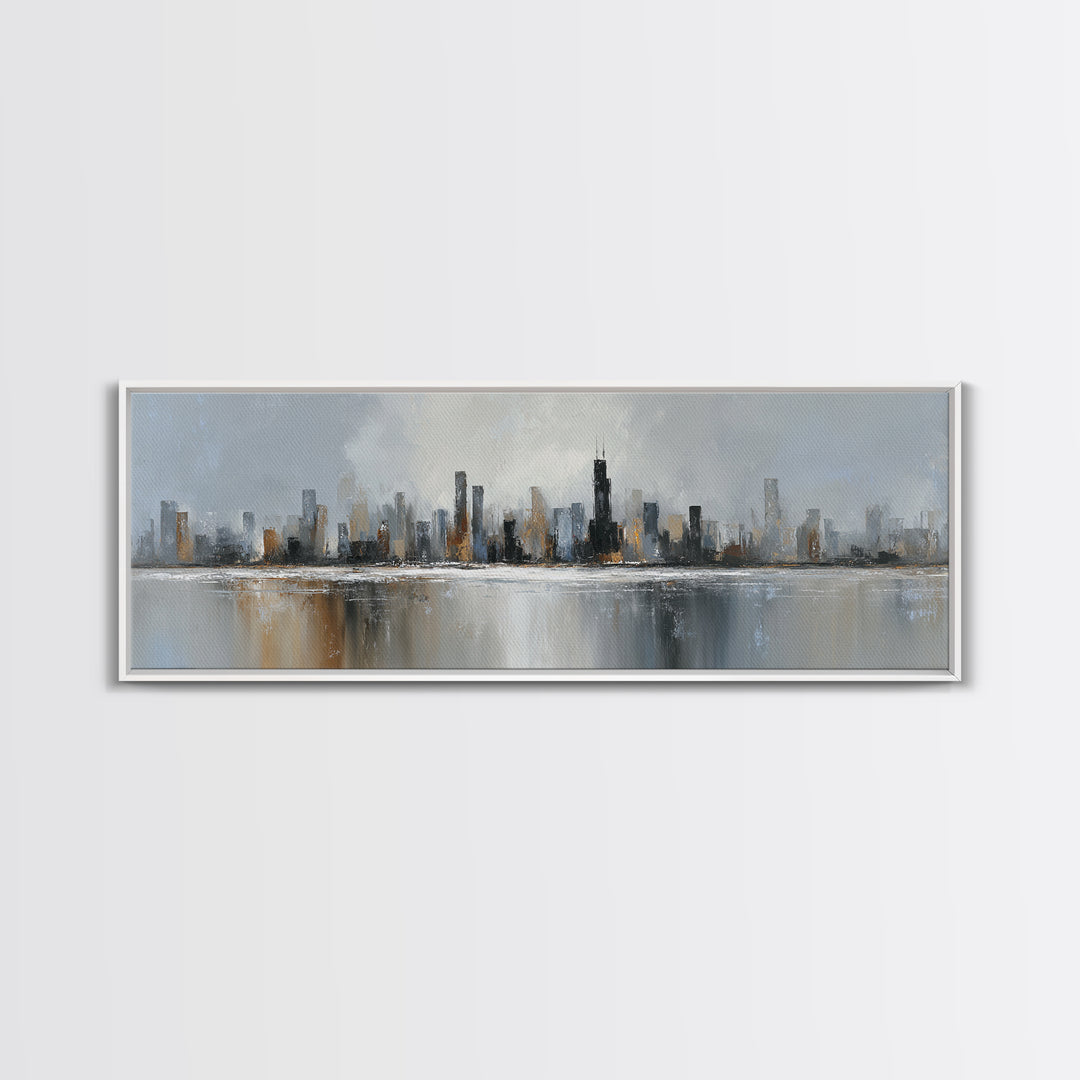 Modern City Skyline Canvas Print, Living Room Art, Digital Wall Art, Living Room Decor, Fine Art, Living, Oversized Wall Art, LIR-3x1-38