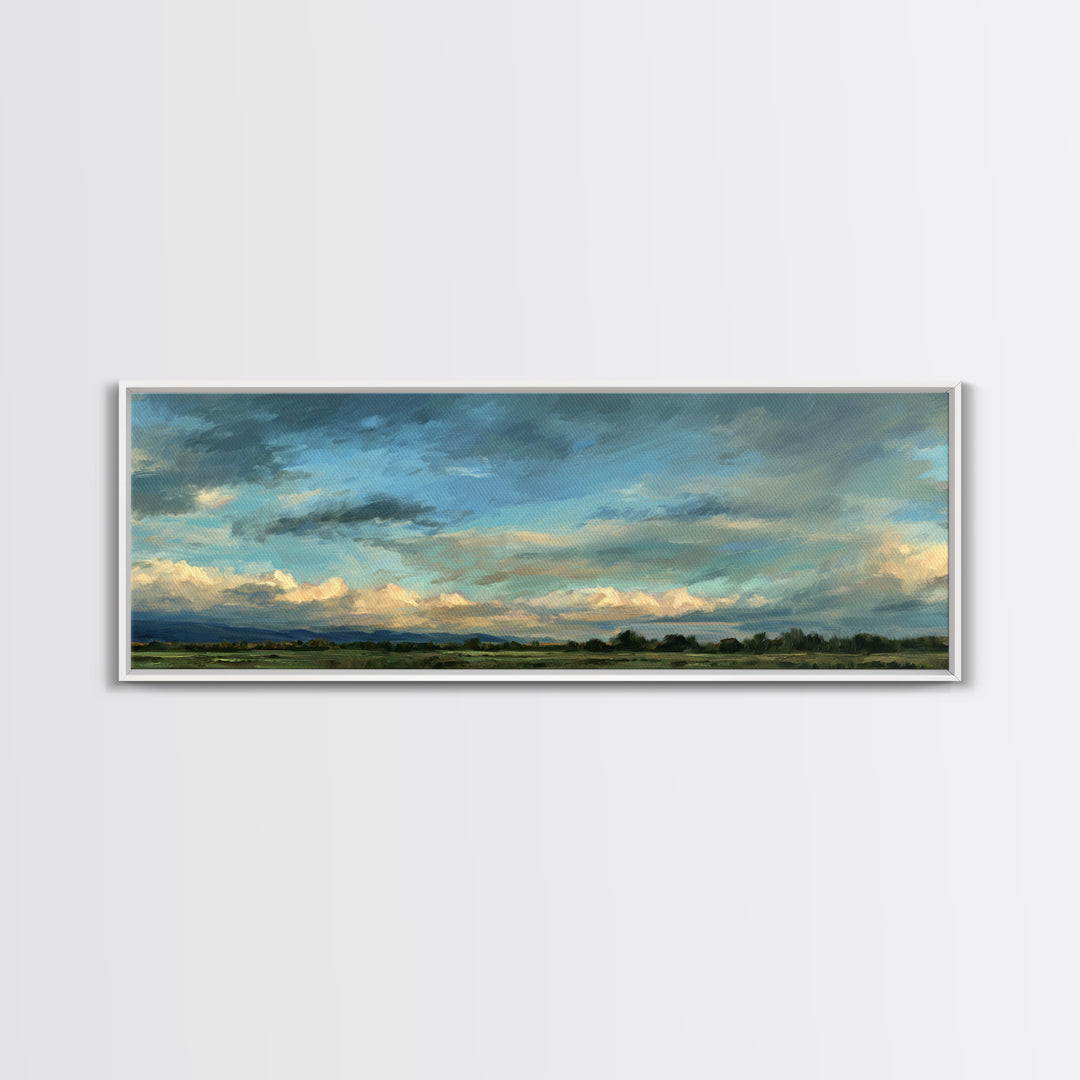 Modern Landscape with Expansive Calm Sky Canvas Print, Living Room Art, Art Print, Living Room Decor, Watercolor Art, Living, LIR-3x1-43