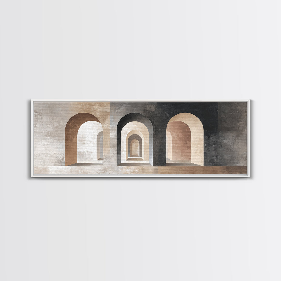 Black and White Architectural Arch Composition Framed Canvas Print, Living Room Art, Home, Living Room Decor, Oil Painting, LIR-3x1-47