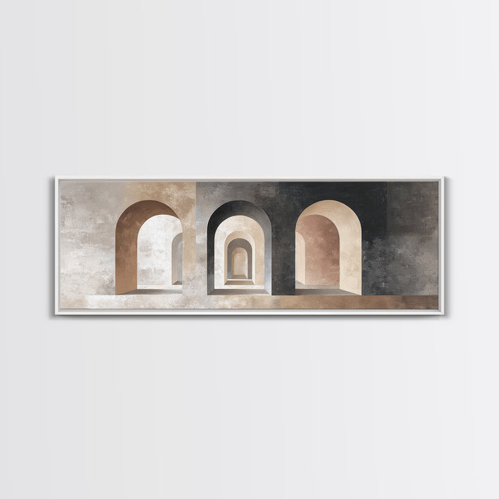 Black and White Architectural Arch Composition Framed Canvas Print, Living Room Art, Home, Living Room Decor, Oil Painting, LIR-3x1-47