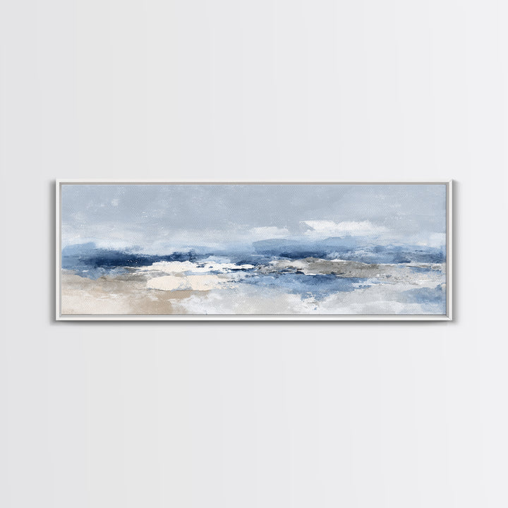 Coastal Aerial Shoreline Framed Canvas Print, Living Room Art, Printable, Living Room Decor, Oil Painting, Living, LIR-3x1-51