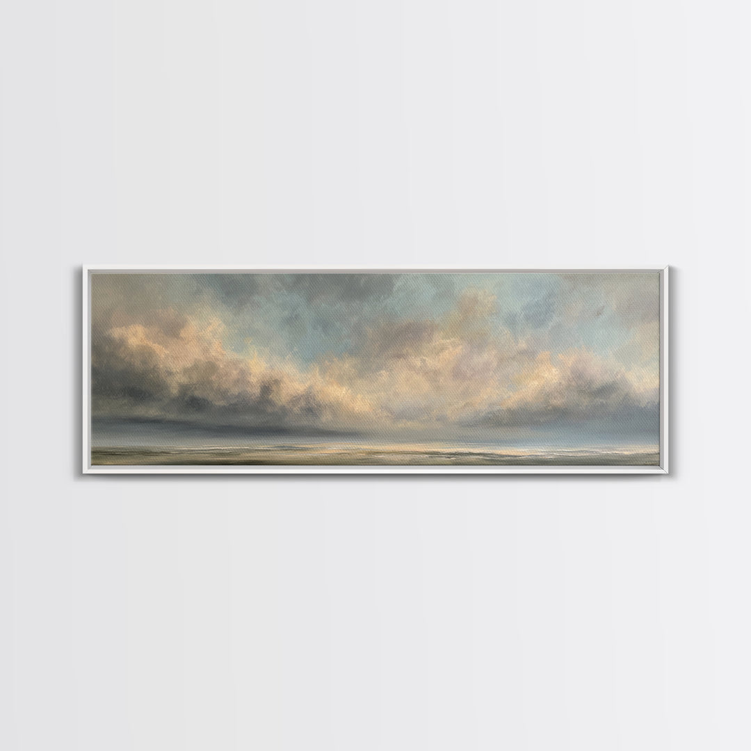 Large Cloudscape with Gentle Movement Framed Canvas Print, Living Room Art, Painting, Living Room Decor, Fine Art, Living, LIR-3x1-59