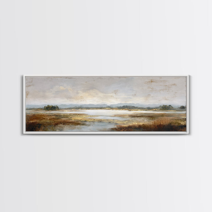 Modern Landscape with Expansive Calm Sky Framed Canvas Print, Living Room Art, Oil Painting, Living Room Decor, Living, LIR-3x1-67