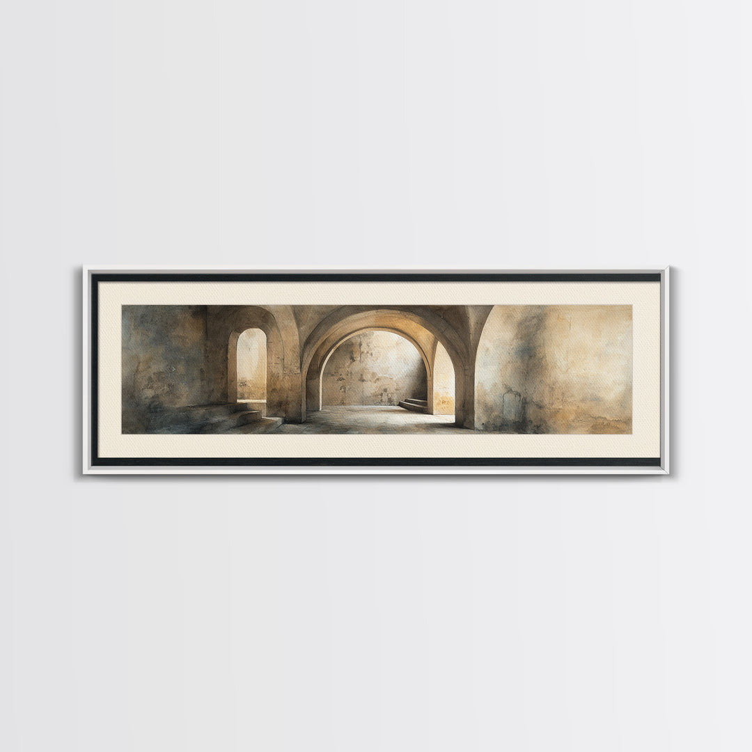 Black and White Architectural Arch Composition Canvas Print, Living Room Art, Digital Wall Art, Living Room Decor, Living, LIR-3x1-71