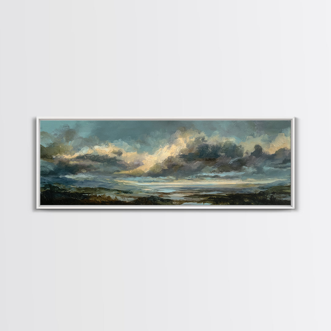 Large Cloudscape with Gentle Movement Canvas Print, Living Room Art, Mid Century Modern, Living Room Decor, Fine Art, Living, LIR-3x1-83