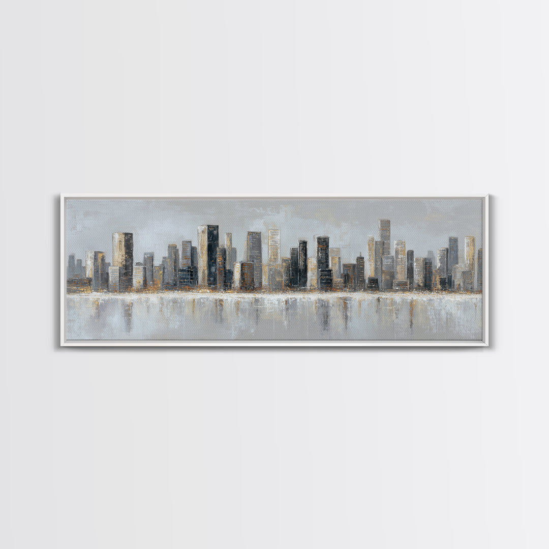 Modern City Skyline Canvas Print, Living Room Art, Abstract Art, Living Room Decor, Living, Living Room Wall Art, LIR-3x1-86