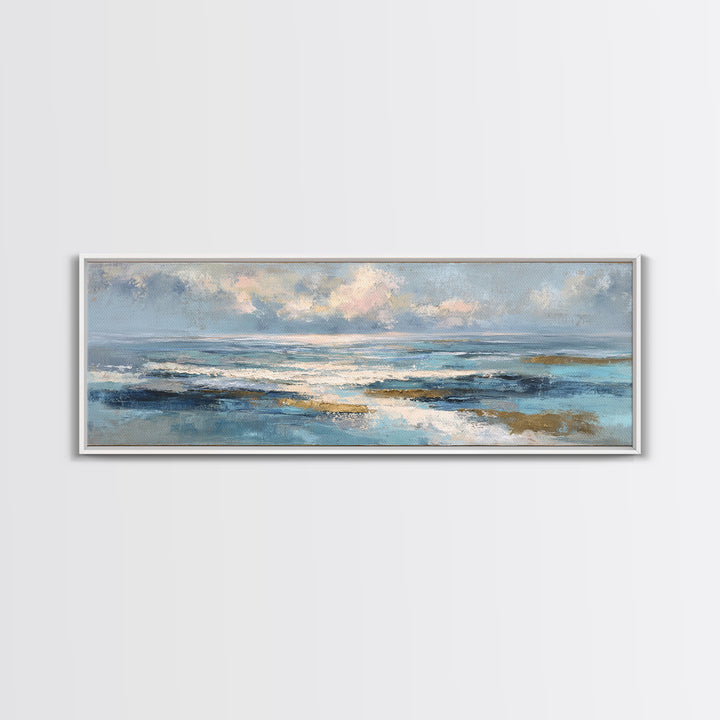 Coastal Aerial Shoreline Framed Canvas Print, Living Room Art, Printable, Living Room Decor, Oil Painting, Living, LIR-3x1-99