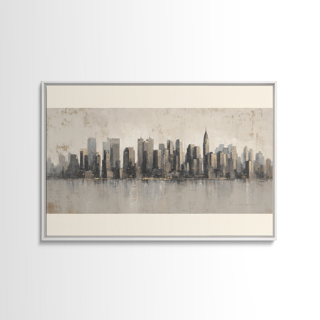 Modern City Skyline Framed Canvas Print, Living Room Art, Mid Century Modern, Living Room Decor, Abstract Art, Living, LIR-3x2-2
