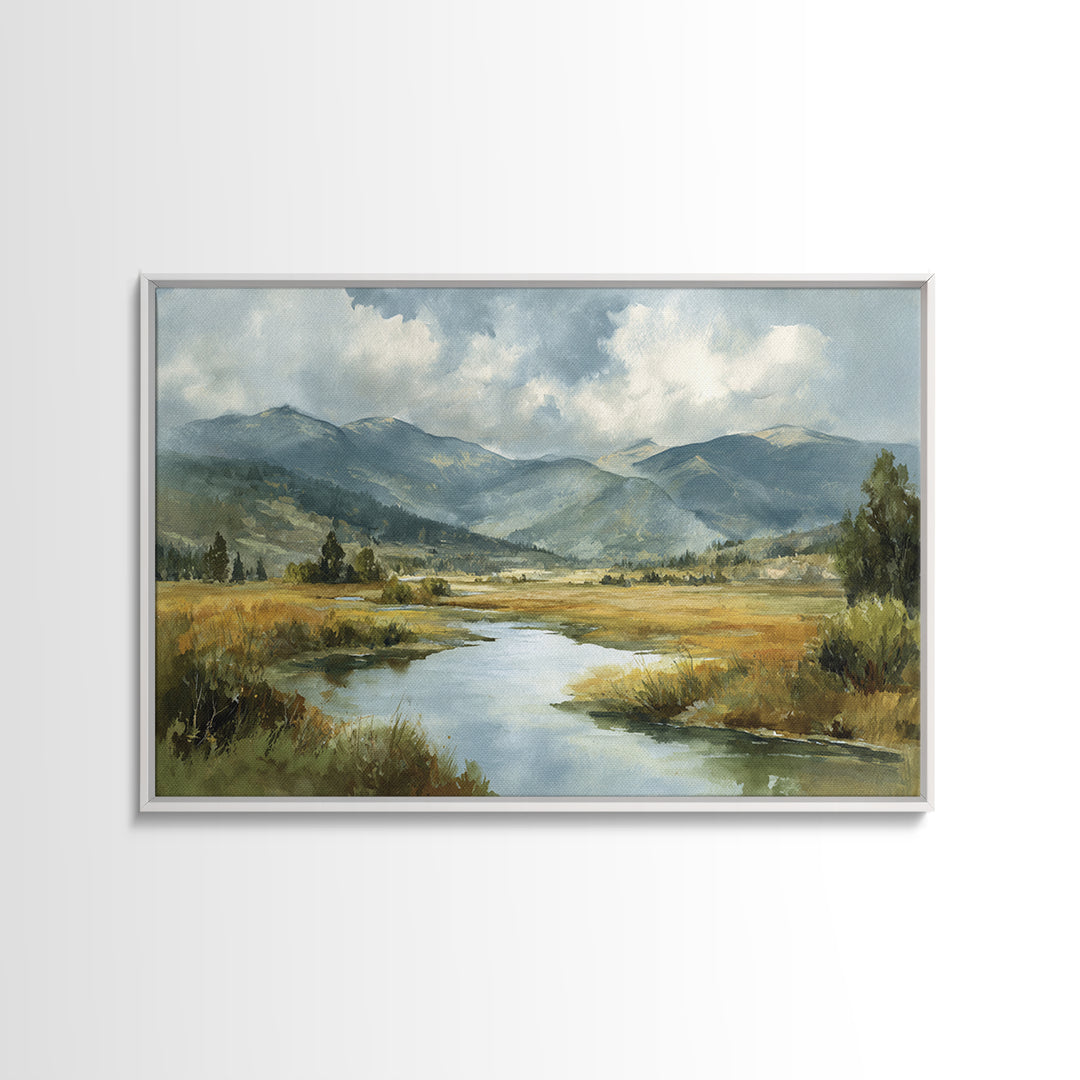 Classic Mountain Panorama for Cozy Interiors Framed Canvas Print, Living Room Art, Boho Wall Art, Living Room Decor, Living, LIR-3x2-20