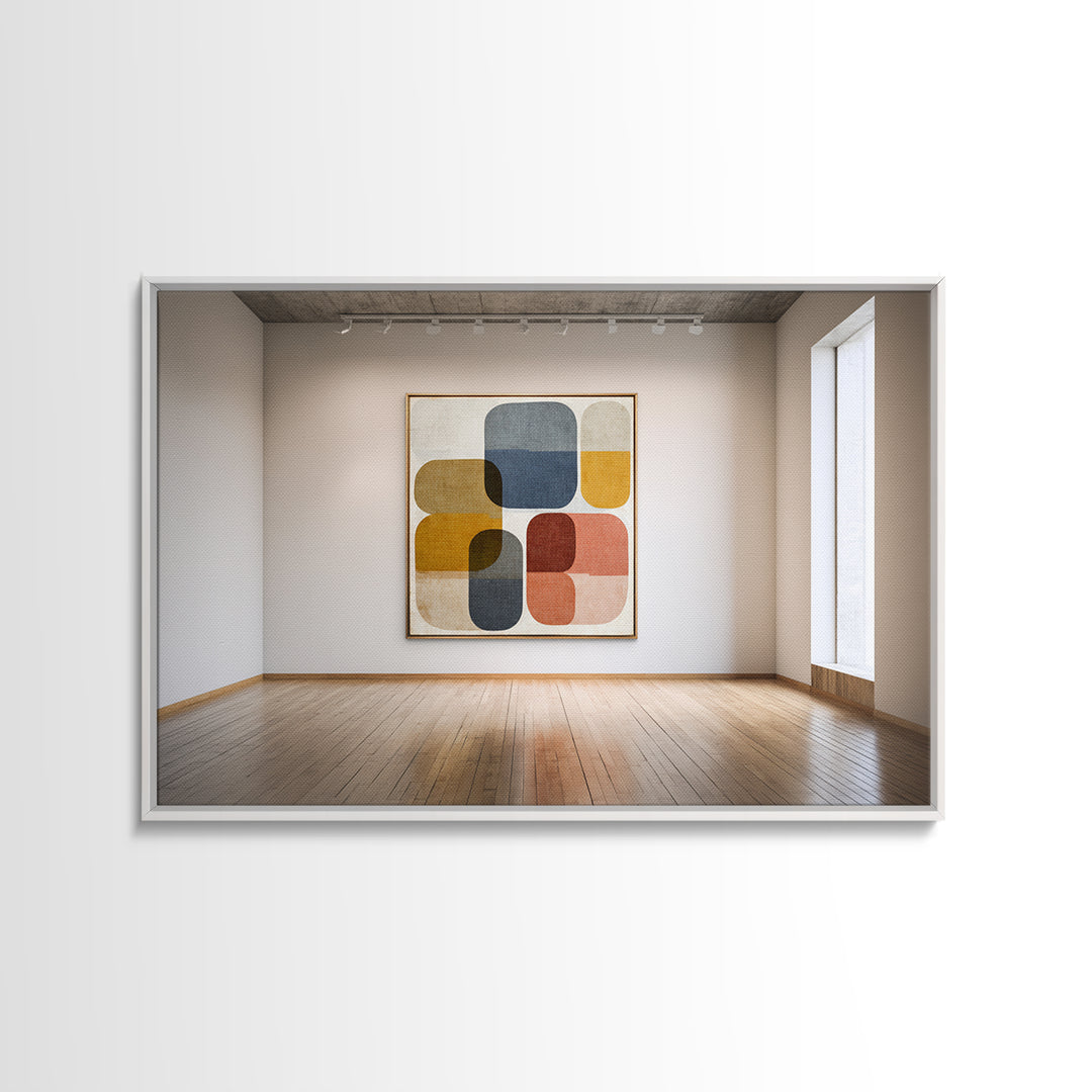 Mid Century Geometric Artwork Framed Canvas Print, Living Room Art, Living Room Wall Art, Living Room Decor, Abstract Art, LIR-3x2-36