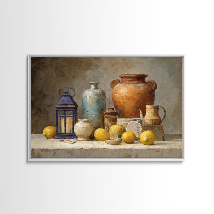 Warm Mediterranean Lemon Still Life Framed Canvas Print, Living Room Art, Printable Art, Living Room Decor, Fine Art, Living, LIR-3x2-46