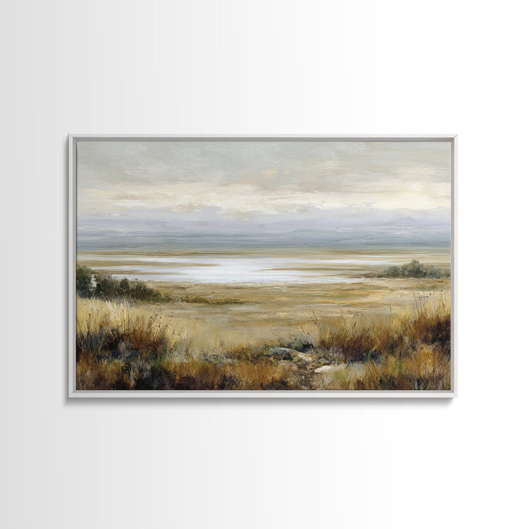 Modern Landscape with Expansive Calm Sky Framed Canvas Print, Living Room Art, Art Nouveau, Living Room Decor, Fine Art, Living, LIR-3x2-55
