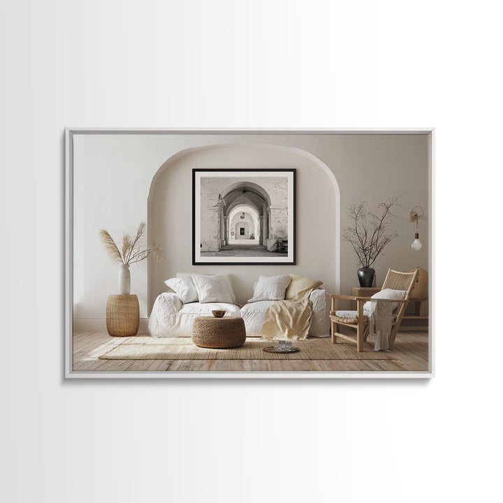 Black and White Architectural Arch Composition Framed Canvas Print, Living Room Art, Home, Living Room Decor, Oil Painting, LIR-3x2-59