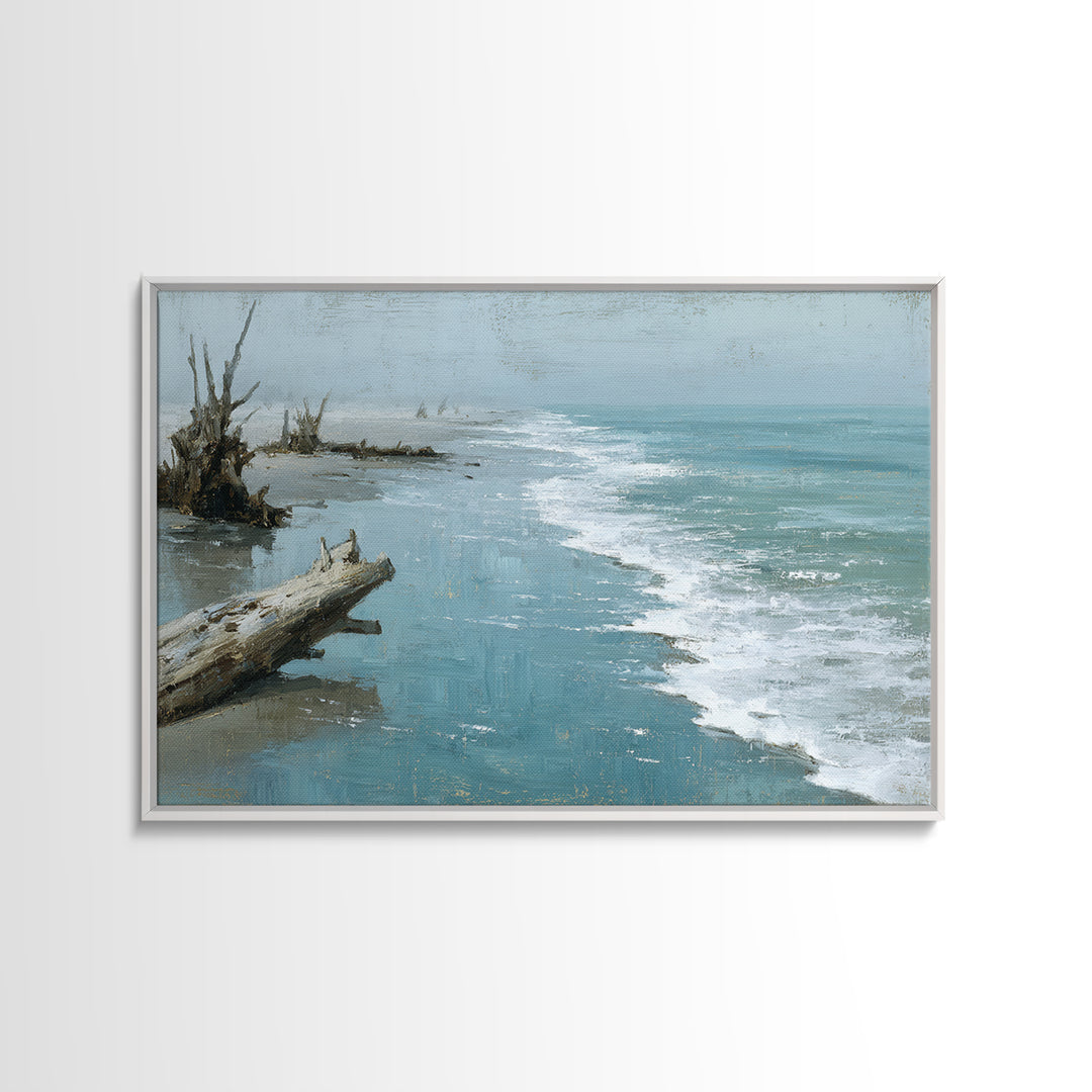 Moody Seascape for Dramatic Focal Point Framed Canvas Print, Living Room Art, Bedroom Wall Art, Living Room Decor, Oil Painting, LIR-3x2-82