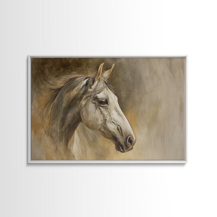 Contemporary Horse Portrait Framed Canvas Print, Living Room Art, Boho Wall Art, Living Room Decor, Oil Painting, Living, LIR-3x2-86