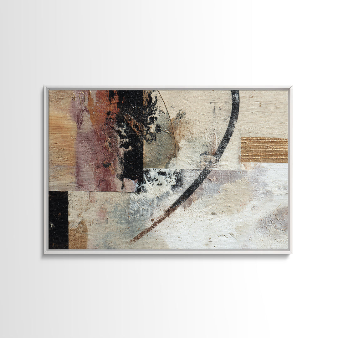 Gold Accented Abstract Brushwork Framed Canvas Print, Living Room Art, Oversized Wall Art, Living Room Decor, Abstract Art, LIR-3x2-90