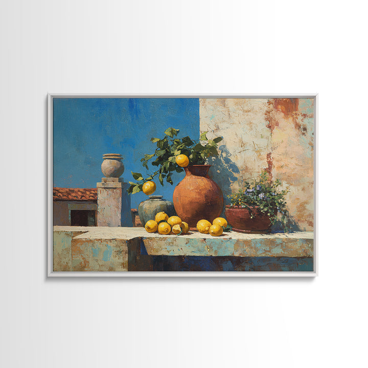 Warm Mediterranean Lemon Still Life Canvas Print, Living Room Art, Dopamine Decor, Living Room Decor, Abstract Art, Living, LIR-3x2-94