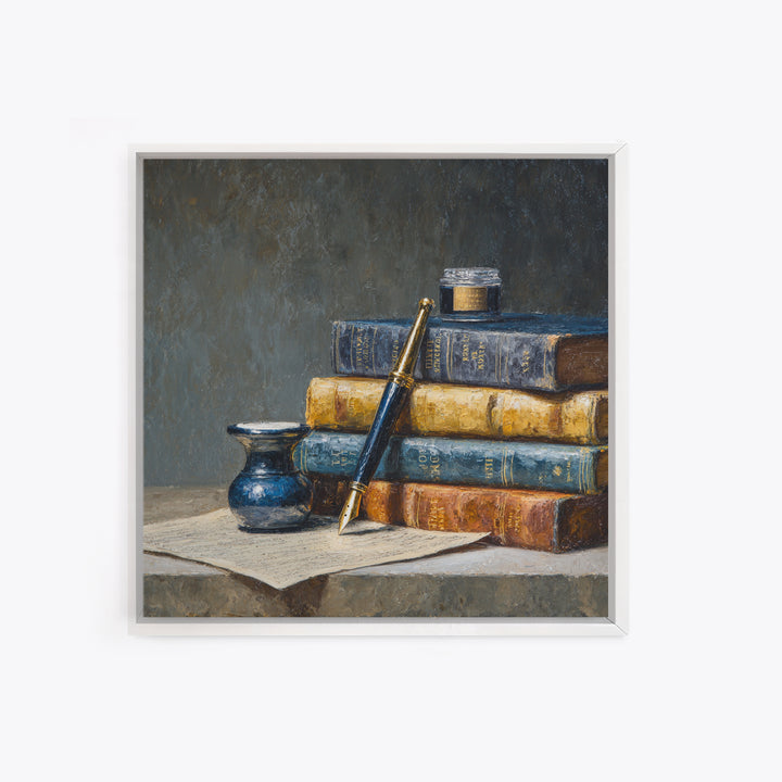 Dignified Law Books and Fountain Pen Still Canvas Print, Law Office Art, Lawyer, Office Decor, Fine Art, Counsel, Neutral Decor, LOA-1x1-50