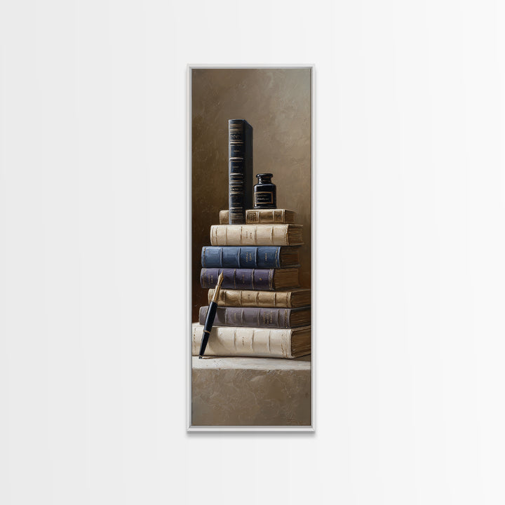 Dignified Law Books and Fountain Pen Still Framed Canvas Print, Law Office Art, Lawyer Sign, Office Decor, Fine Art, Counsel, LOA-1x3-62