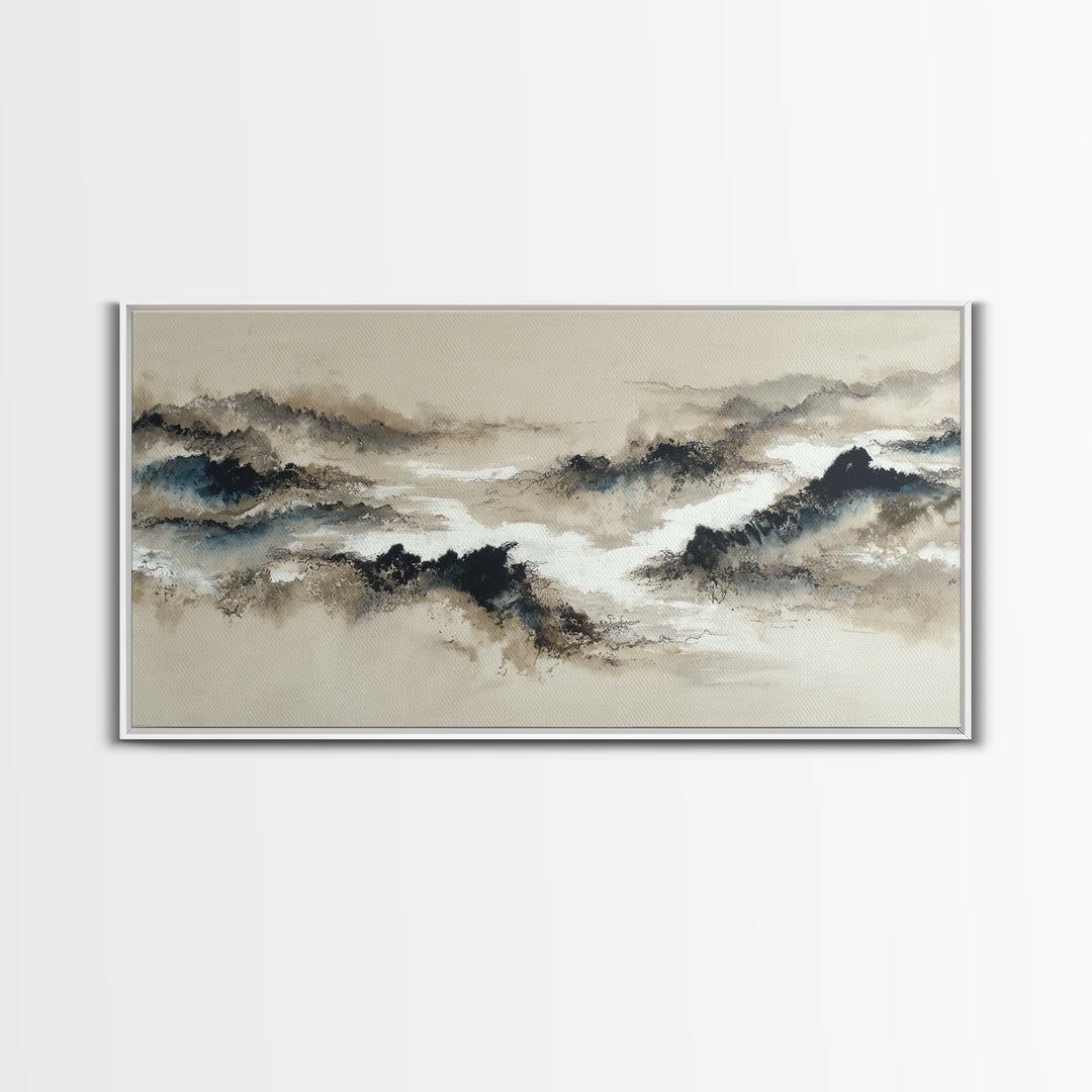 Ink Wash Mountain Symbolizing Stability Framed Canvas Print, Law Office Art, Modern Decor, Office Decor, Fine Art, Counsel, LOA-2x1-16