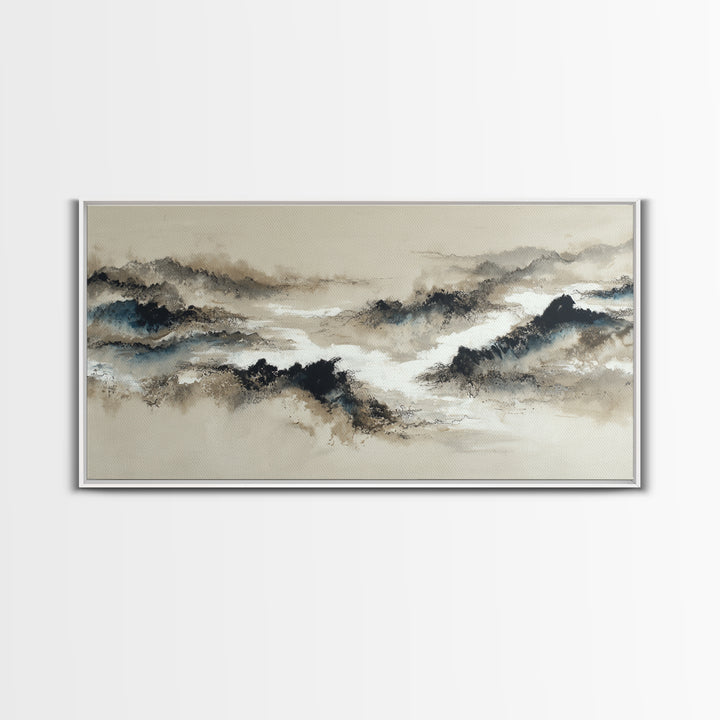 Ink Wash Mountain Symbolizing Stability Framed Canvas Print, Law Office Art, Modern Decor, Office Decor, Fine Art, Counsel, LOA-2x1-16