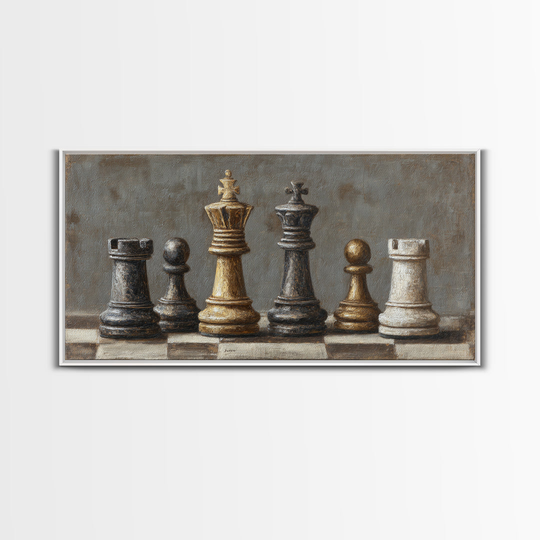 Single Chess King Framed Canvas Print, Law Office Art, Home Decor, Office Decor, Fine Art, Counsel, Minimalist Decor, LOA-2x1-18