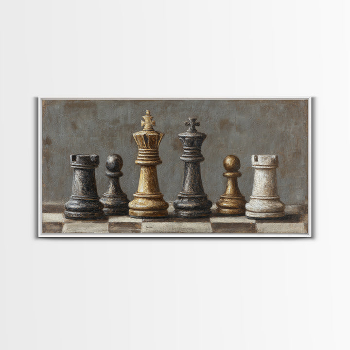 Single Chess King Framed Canvas Print, Law Office Art, Home Decor, Office Decor, Fine Art, Counsel, Minimalist Decor, LOA-2x1-18
