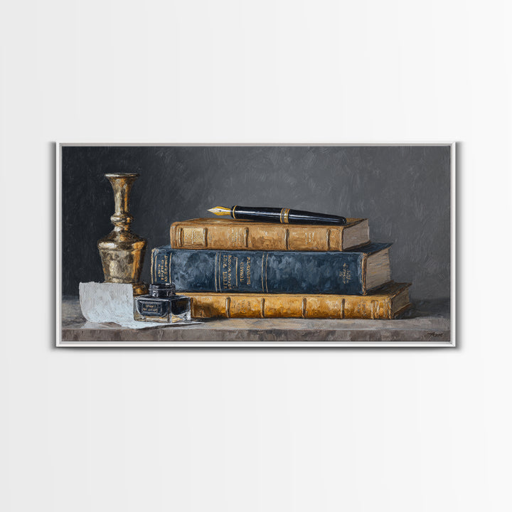 Dignified Law Books and Fountain Pen Still Canvas Print, Law Office Art, Gallery Decor, Office Decor, Fine Art, Counsel, LOA-2x1-22