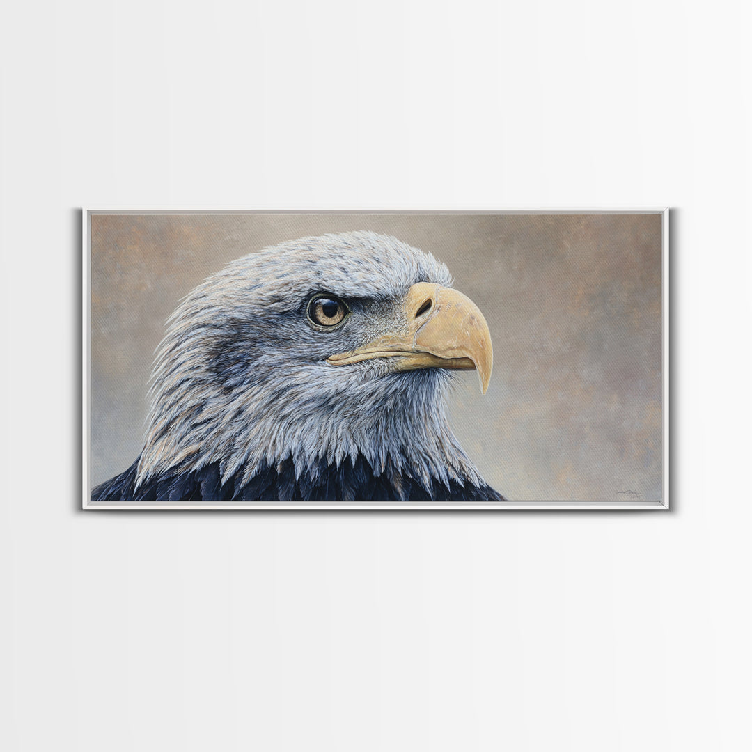 Eagle Portrait with Solemn Presence Canvas Print, Law Office Art, Neutral Decor, Office Decor, Fine Art, Counsel, Wall Art, LOA-2x1-26