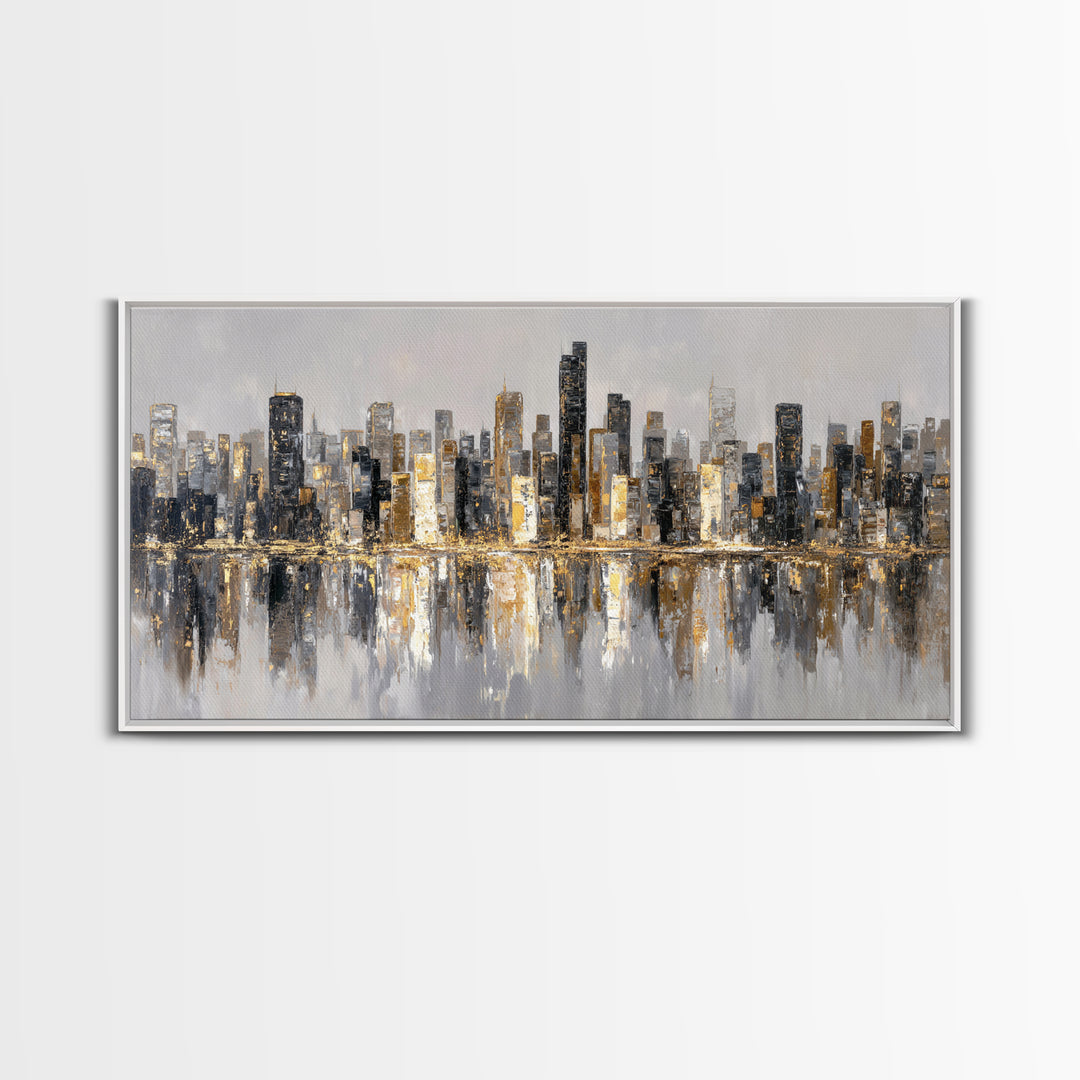Quiet City Skyline Framed Canvas Print, Law Office Art, Digital Prints, Office Decor, Abstract Art, Counsel, Gifts for Lawyers, LOA-2x1-56