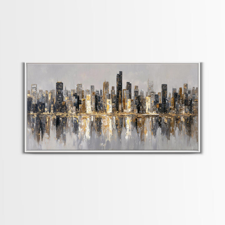 Quiet City Skyline Framed Canvas Print, Law Office Art, Digital Prints, Office Decor, Abstract Art, Counsel, Gifts for Lawyers, LOA-2x1-56