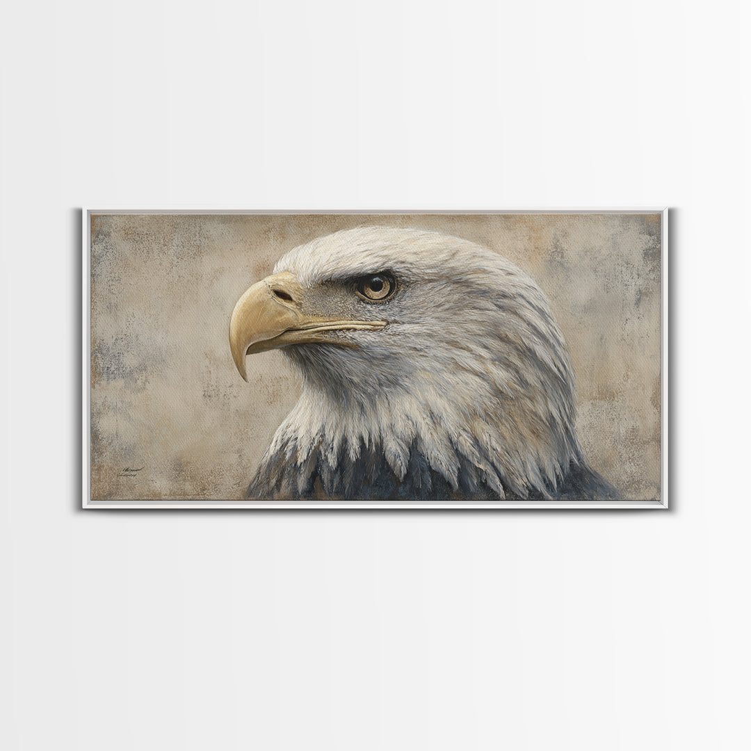 Eagle Portrait with Solemn Presence Canvas Print, Law Office Art, Contemporary Art, Office Decor, Counsel, Metal Wall Decor, LOA-2x1-74