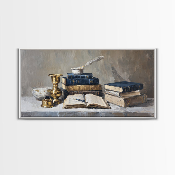 Dignified Law Books and Fountain Pen Still Canvas Print, Law Office Art, Minimalist Decor, Office Decor, Fine Art, Counsel, LOA-2x1-94