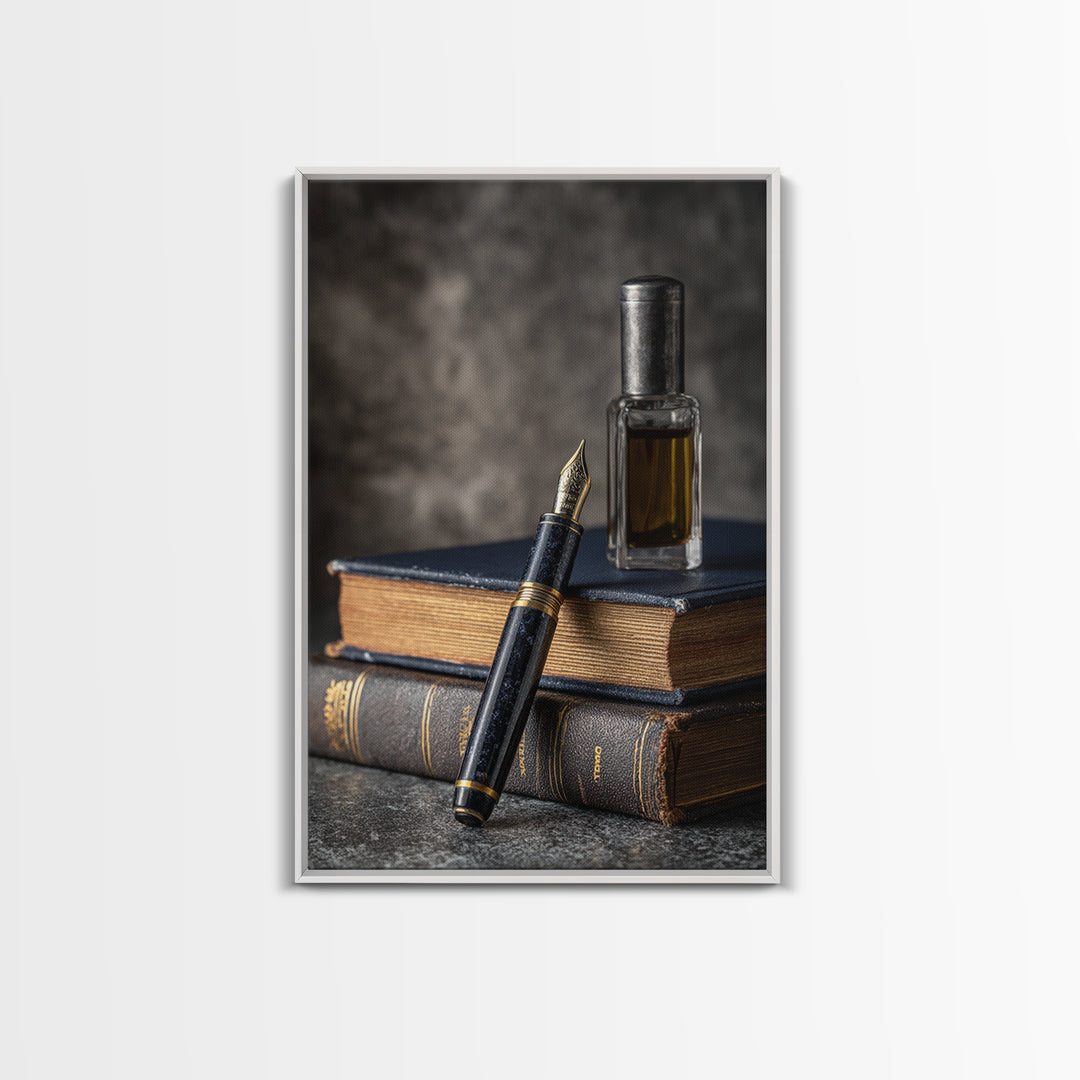 Dignified Law Books and Fountain Pen Still Canvas Print, Law Office Art, Neutral Decor, Office Decor, Fine Art, Counsel, LOA-2x3-10