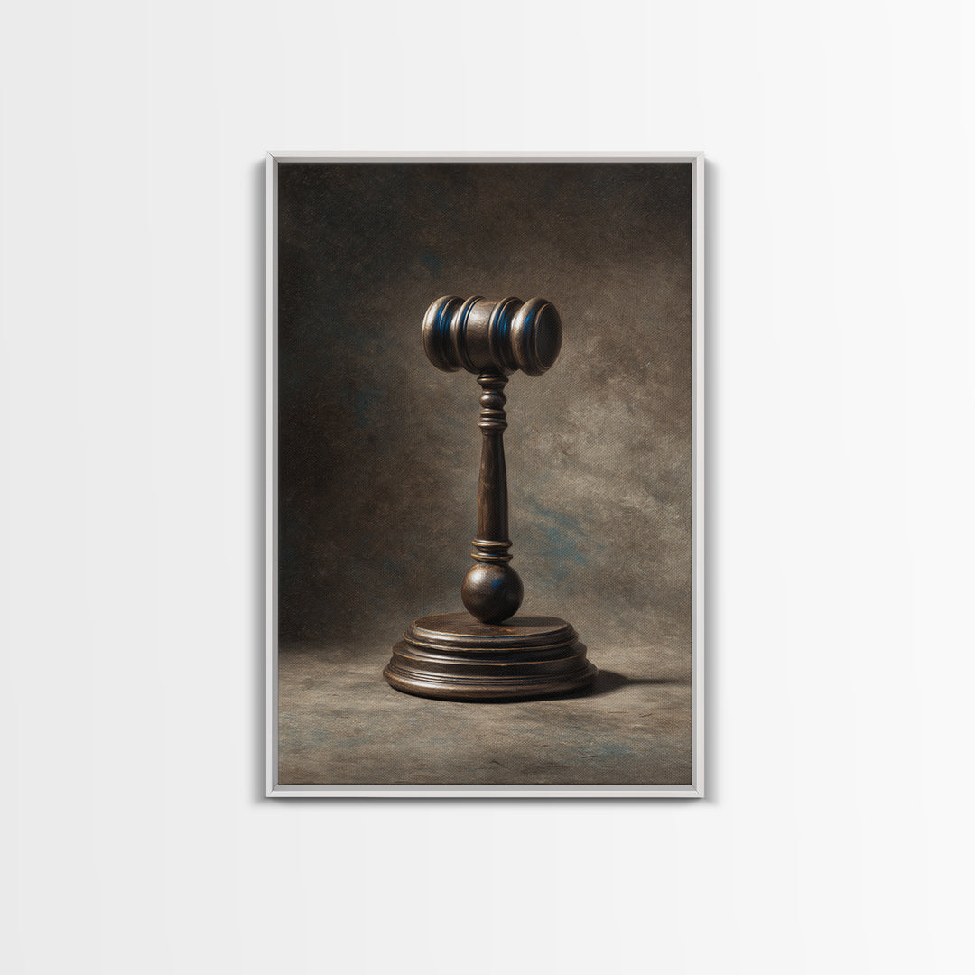 Classic Gavel Still Life Framed Canvas Print, Law Office Art, Boho Decor, Office Decor, Oil Painting, Counsel, Digital Prints, LOA-2x3-21
