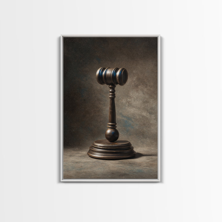 Classic Gavel Still Life Framed Canvas Print, Law Office Art, Boho Decor, Office Decor, Oil Painting, Counsel, Digital Prints, LOA-2x3-21