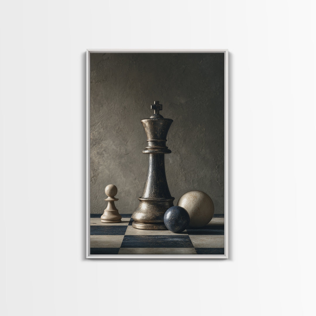 Single Chess King Framed Canvas Print, Law Office Art, Gallery Decor, Office Decor, Fine Art, Counsel, Contemporary Art, LOA-2x3-30