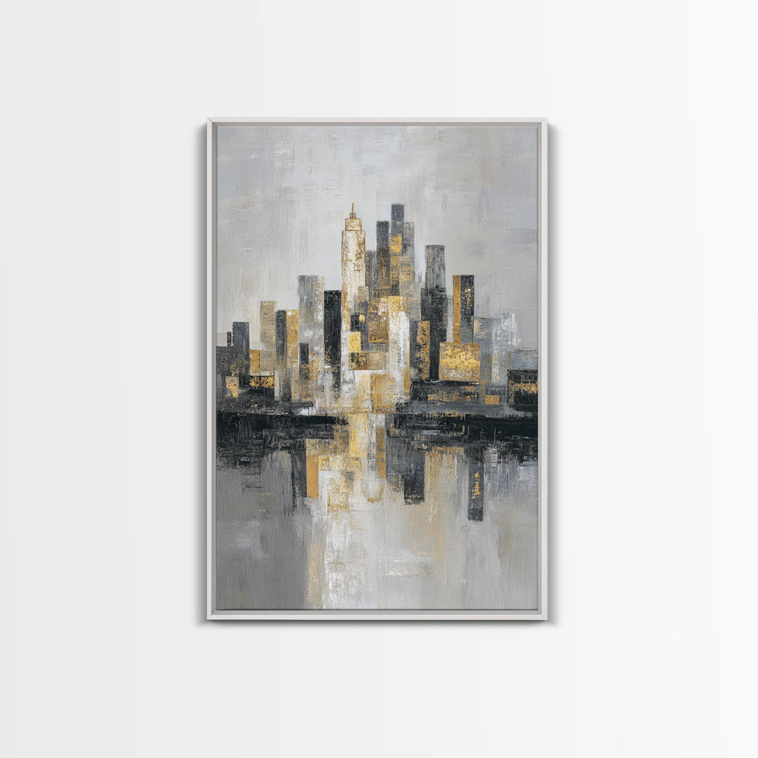 Quiet City Skyline Framed Canvas Print, Law Office Art, Lawyer, Office Decor, Abstract Art, Counsel, Neutral Decor, LOA-2x3-44
