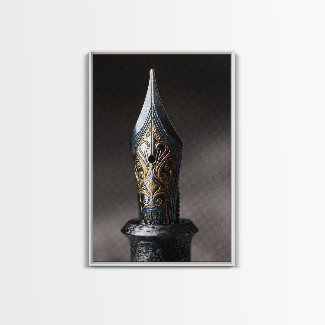 Fountain Pen Nib Closeup Framed Canvas Print, Law Office Art, Law School Gifts, Office Decor, Fine Art, Counsel, LOA-2x3-55