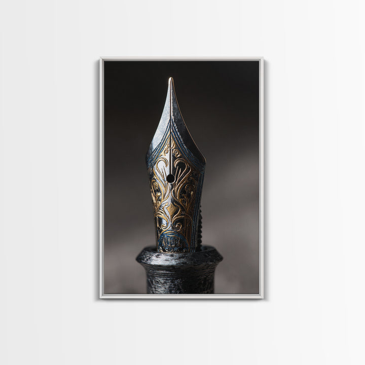 Fountain Pen Nib Closeup Framed Canvas Print, Law Office Art, Law School Gifts, Office Decor, Fine Art, Counsel, LOA-2x3-55