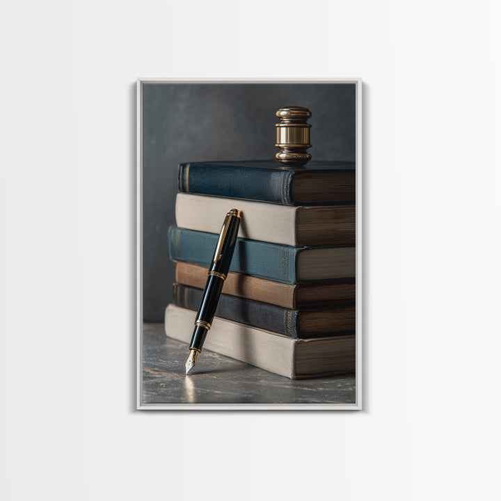 Dignified Law Books and Fountain Pen Still Canvas Print, Law Office Art, Contemporary Art, Office Decor, Fine Art, Counsel, LOA-2x3-58