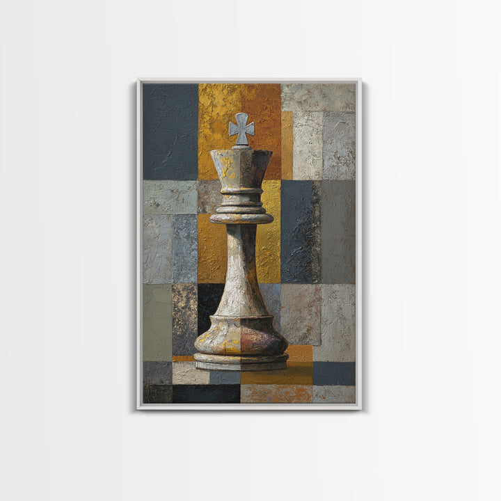 Single Chess King Framed Canvas Print, Law Office Art, Minimalist Decor, Office Decor, Fine Art, Counsel, Poster Print, LOA-2x3-78